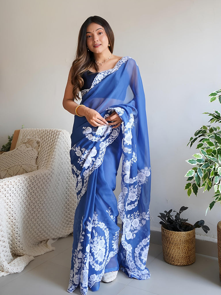 ELAN- BLUE Cotton Saree stylefables   