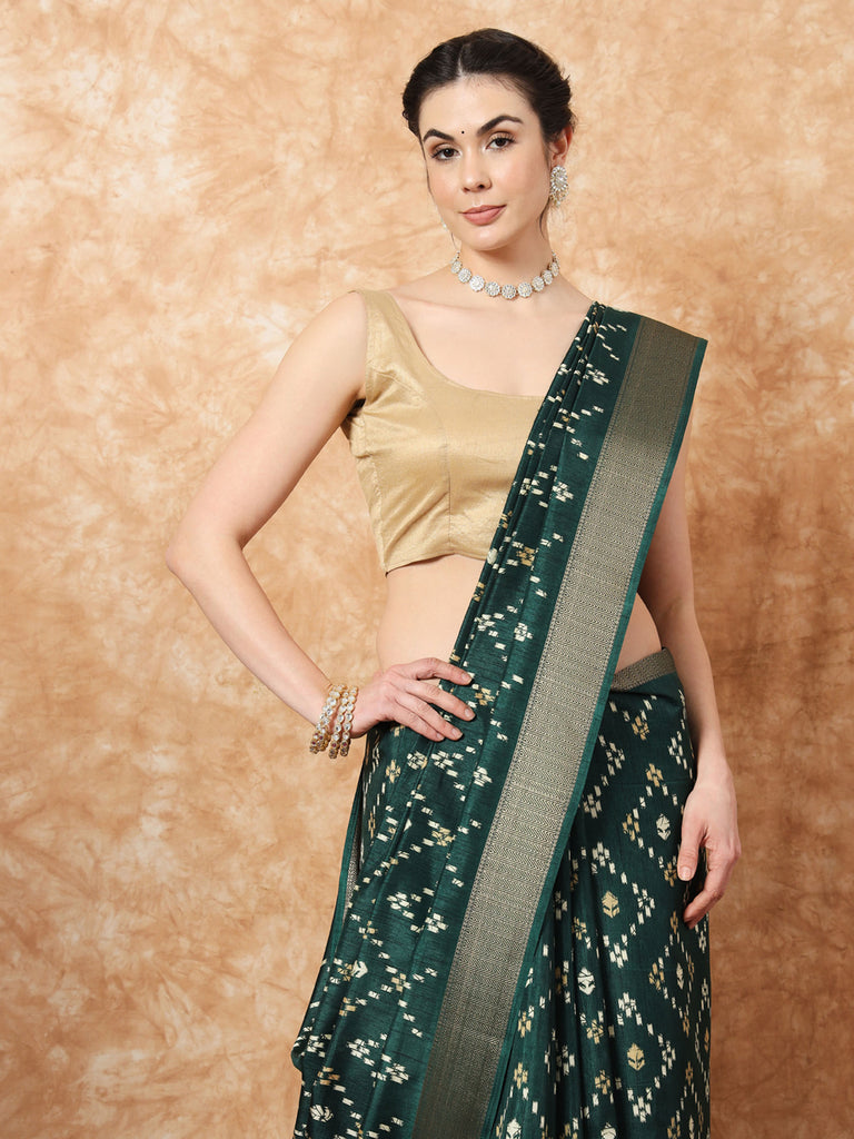 VANZA- GREEN SILK WITH ZARI BORDER SAREE Cotton Saree stylefables   