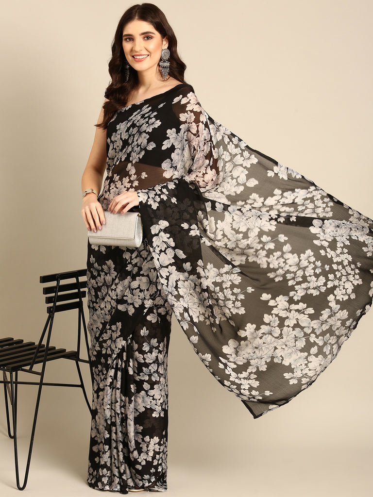 CHIC SPICE : Black Chiffon Saree Chiffon Saree stylefables   