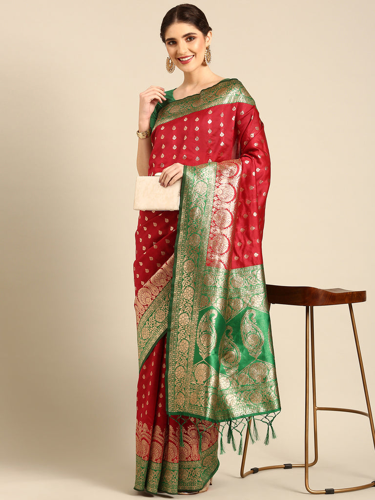 KARNAVATI: Red Banarasi Silk Saree Silk Saree stylefables   