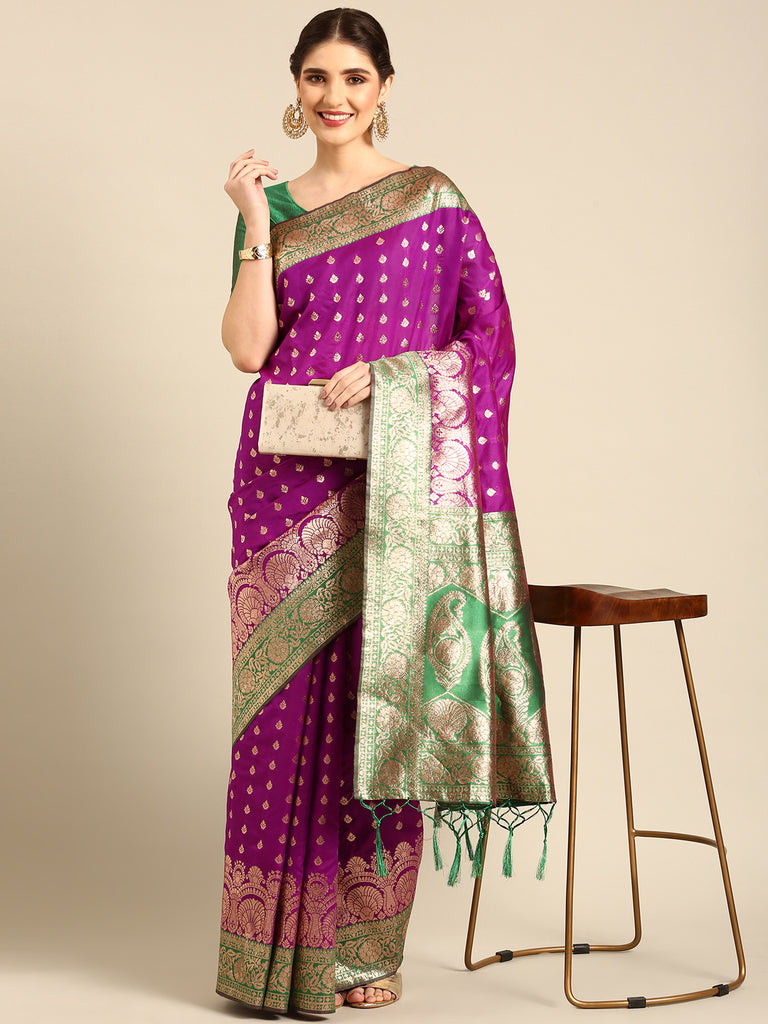 RUDRAMA: Violet Banarasi Silk Saree Silk Saree stylefables   