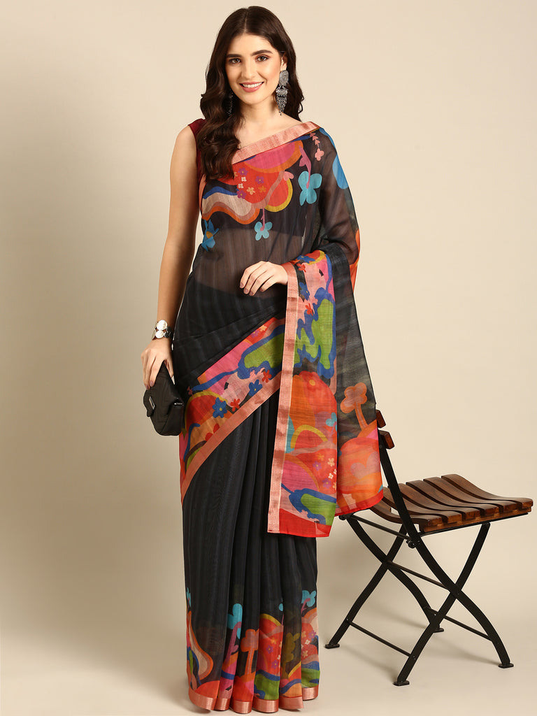 SWAG SE SAREE: Black Chanderi Saree Chanderi Saree stylefables   