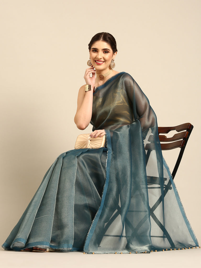 MADHURYA- NAVY BLUE Tissue Zari Saree stylefables   