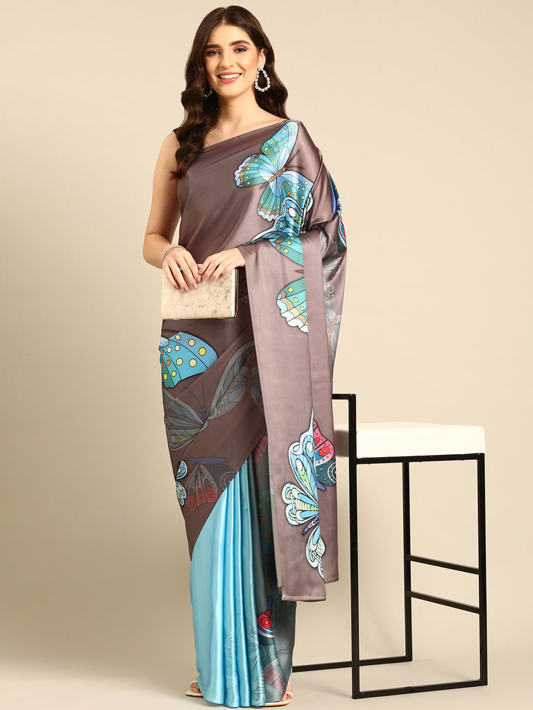 HAZEL DAZZLE Satin Saree stylefables   