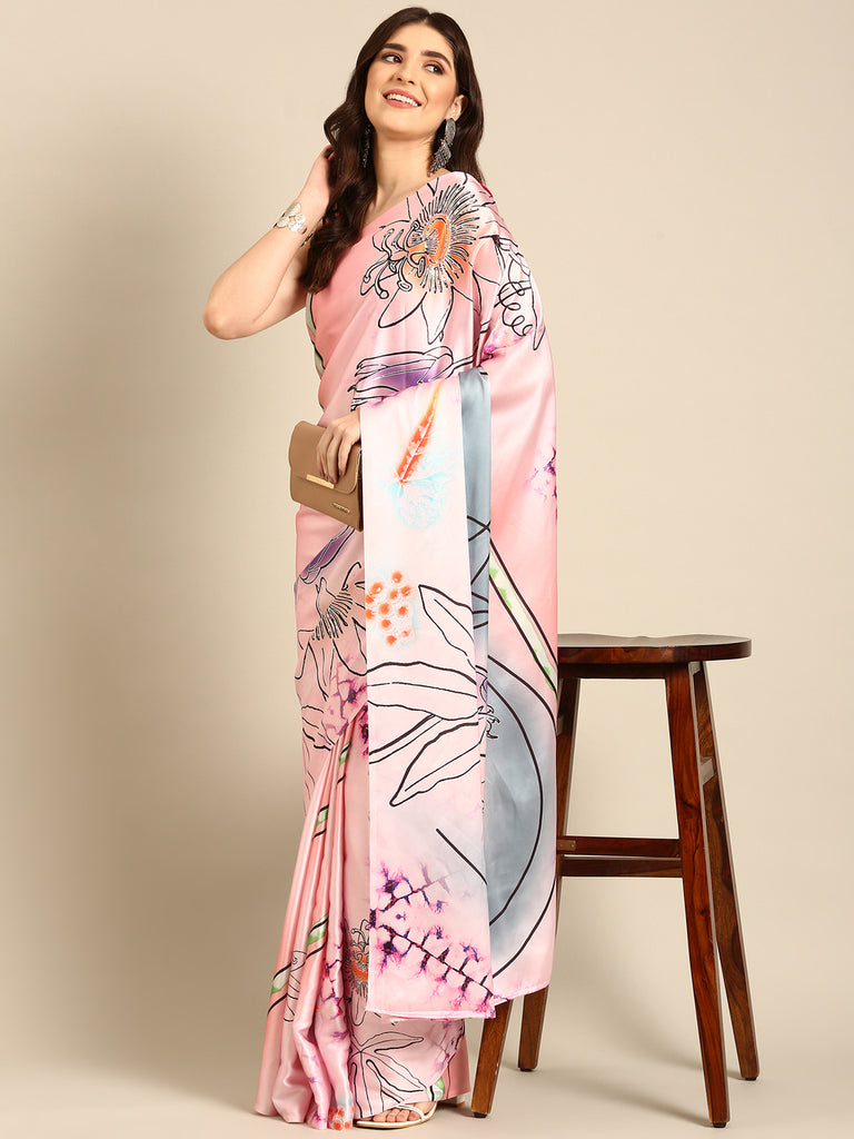 PINK PASTELS Satin Saree stylefables   