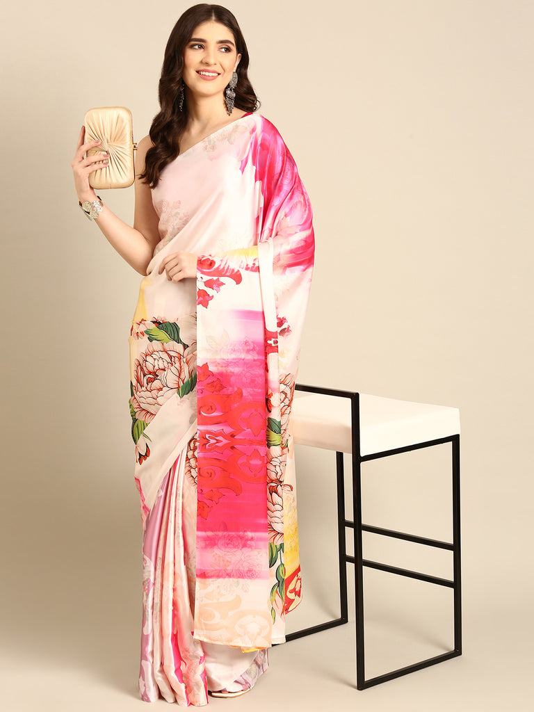 LUXE FLORAL Satin Saree stylefables   