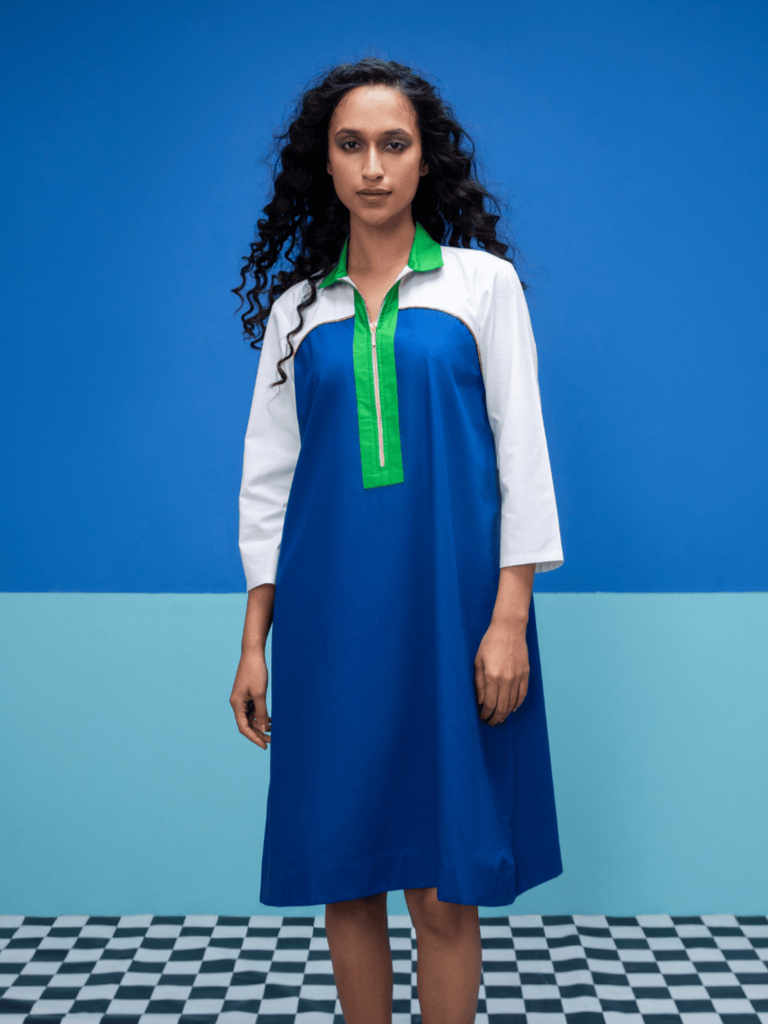 Ecru- Blue Dress Dress stylefables