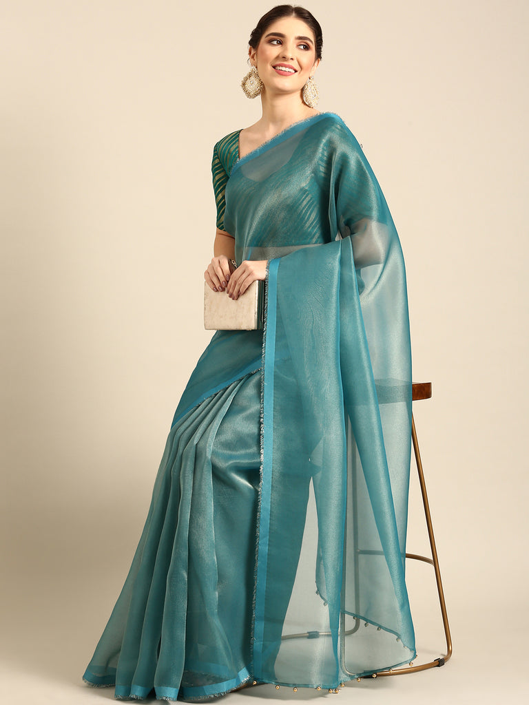 MADHURYA-SEA GREEN Tissue Zari Saree stylefables   