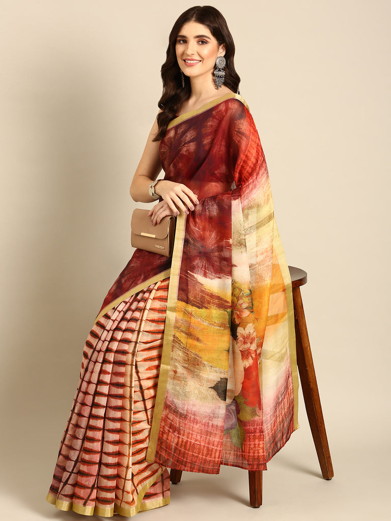 TRENDY NAARI : Red Chanderi Saree Chanderi Saree stylefables   