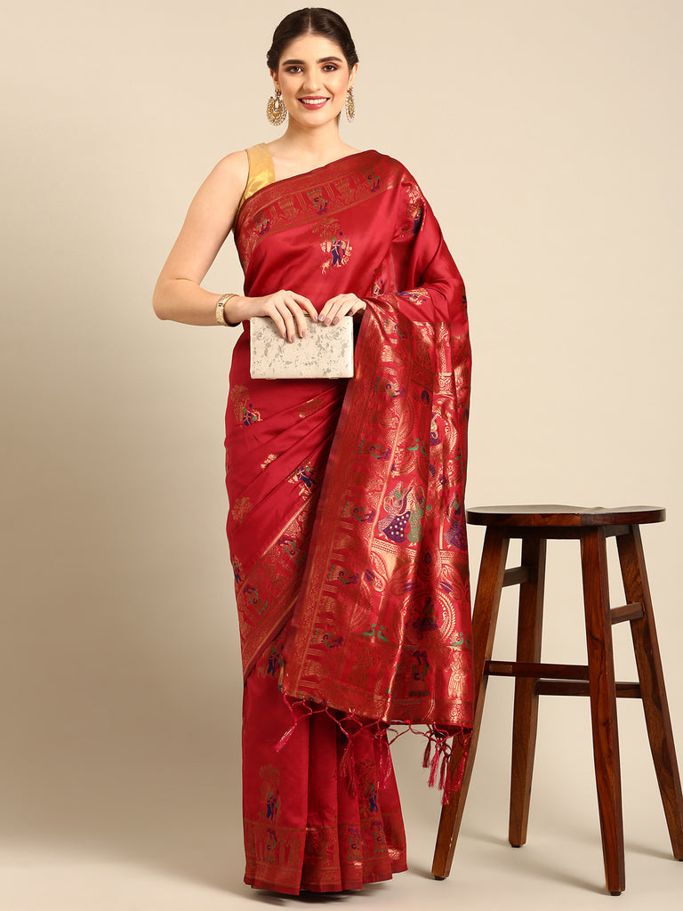 PADMINI: Red Banarasi Silk Saree Silk Saree stylefables   