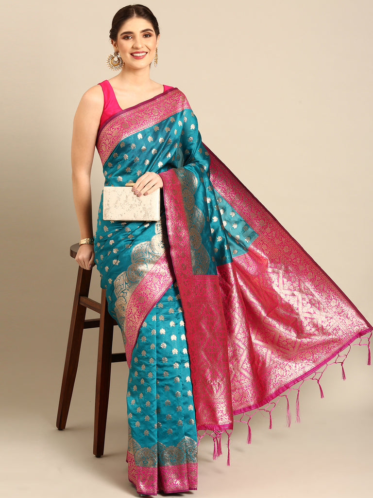 MOHMAY: Blue Banarasi Silk Saree Silk Saree stylefables   