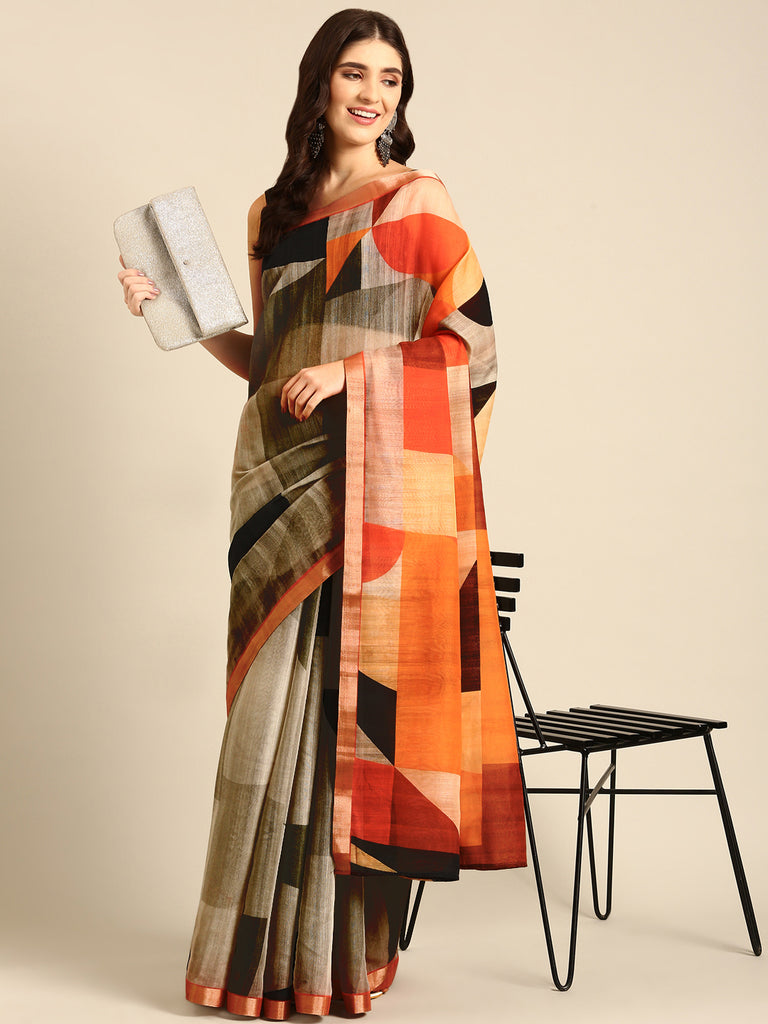 ARTISTIC ABSTRACT: Grey Chanderi Saree Chanderi Saree stylefables   