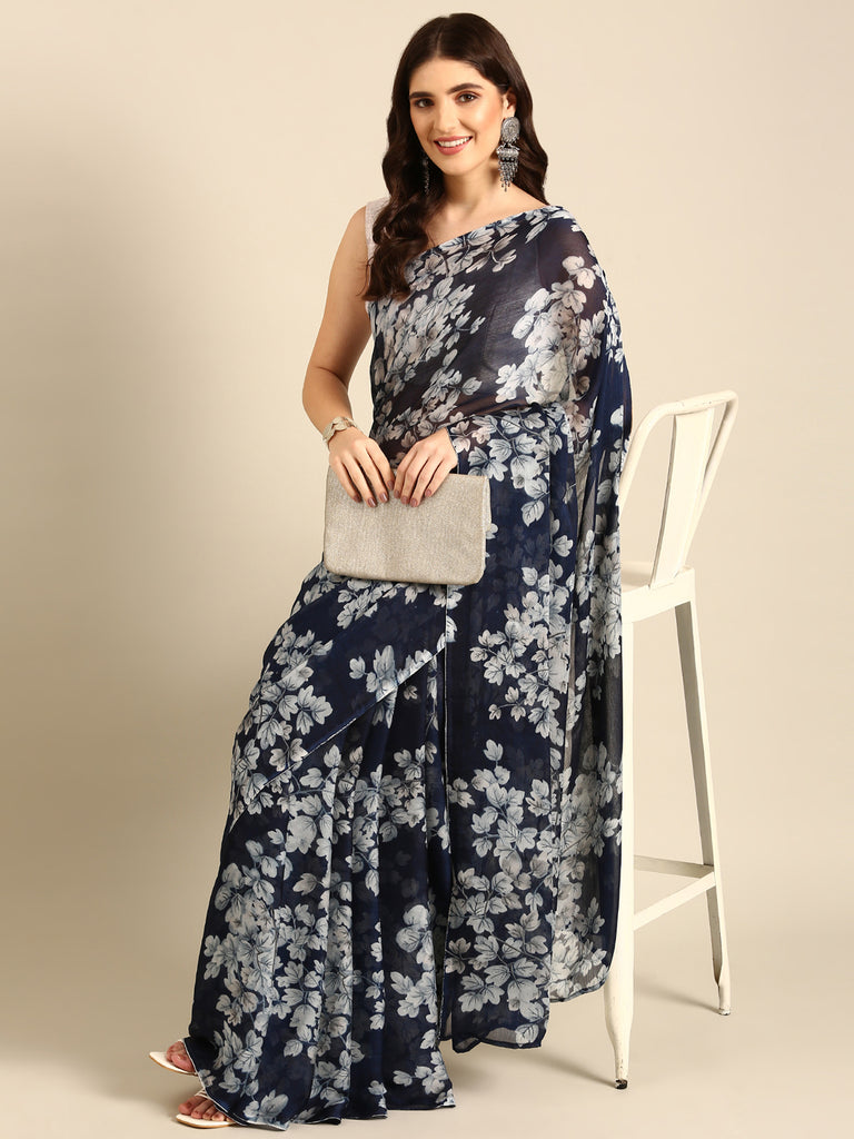 CHIC SPICE : Blue Chiffon Saree Chiffon Saree stylefables   