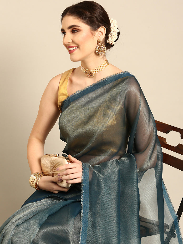 MADHURYA- NAVY BLUE Tissue Zari Saree stylefables   