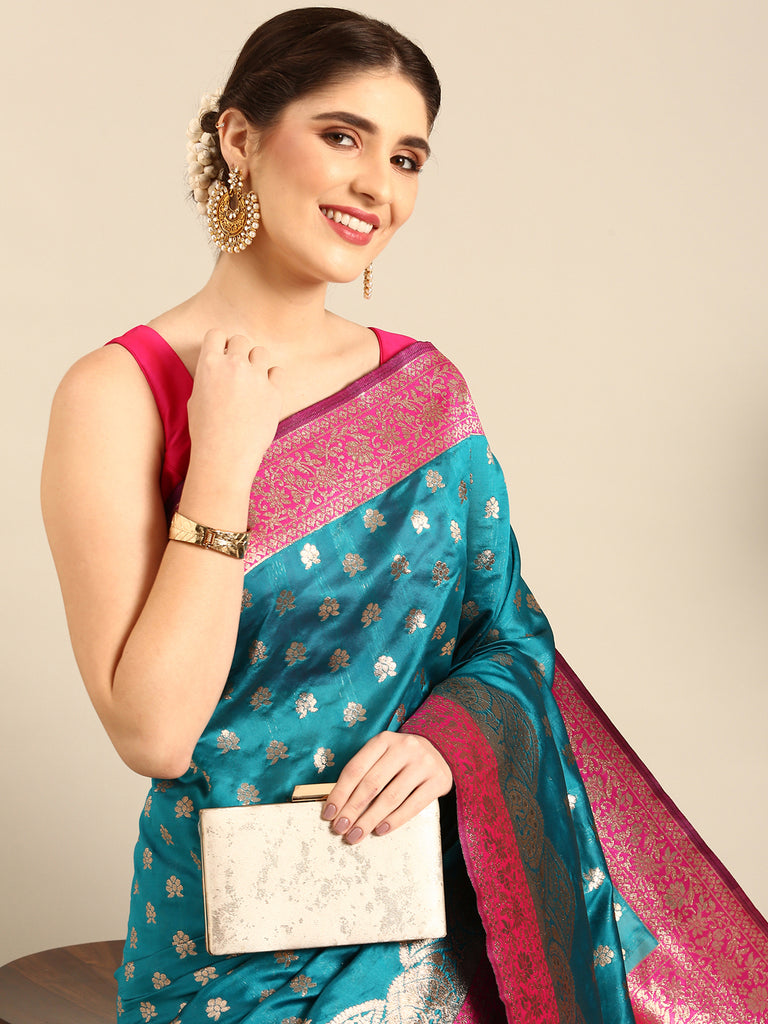 MOHMAY: Blue Banarasi Silk Saree Silk Saree stylefables   