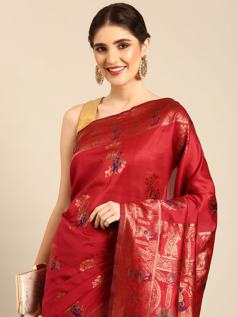 PADMINI: Red Banarasi Silk Saree Silk Saree stylefables   