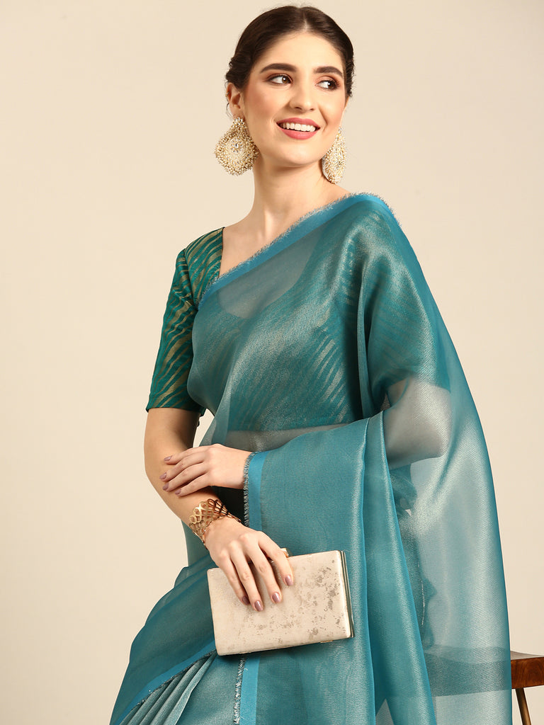 MADHURYA-SEA GREEN Tissue Zari Saree stylefables   