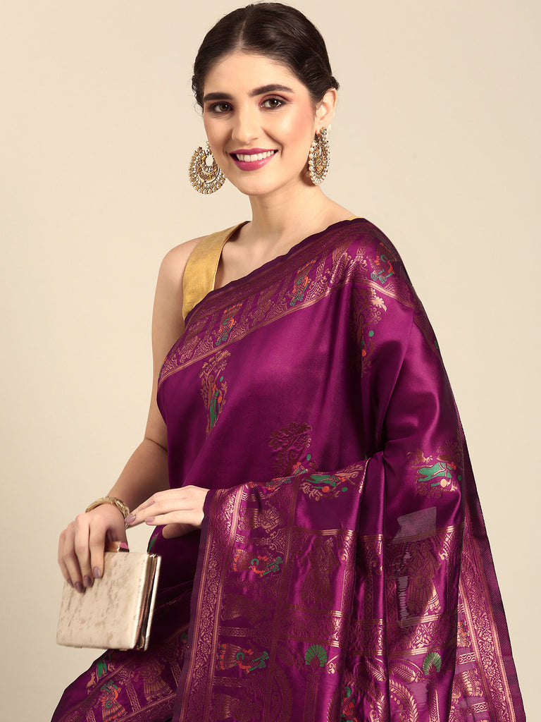 MEENAKARI: Wine Banarasi Silk Saree Silk Saree stylefables   