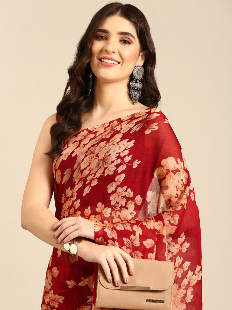 CHIC SPICE : Maroon Chiffon Saree Chiffon Saree stylefables   