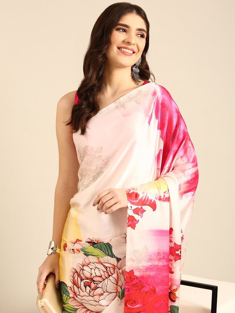 LUXE FLORAL Satin Saree stylefables   