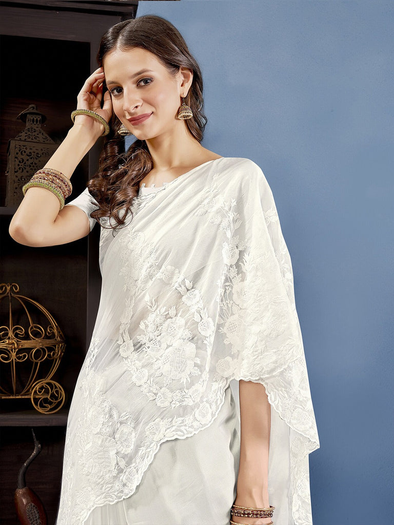 ELAN- WHITE Cotton Saree stylefables   