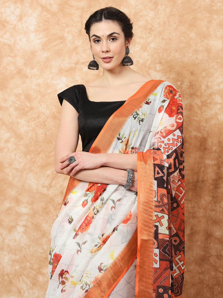 RETRO ROSE- LINEN SAREE Cotton Saree stylefables   