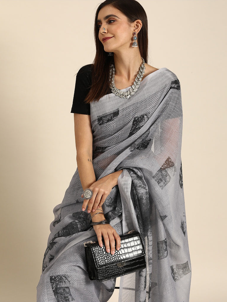 TANEIRA- GREY Cotton Saree stylefables   