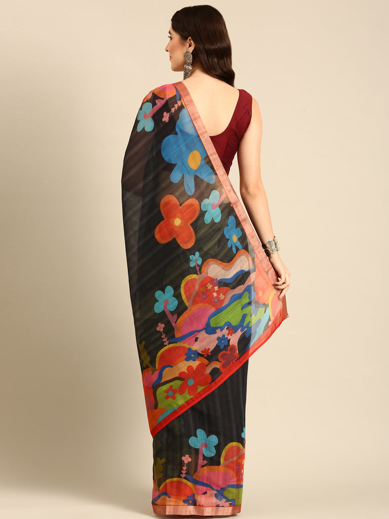 SWAG SE SAREE: Black Chanderi Saree Chanderi Saree stylefables   