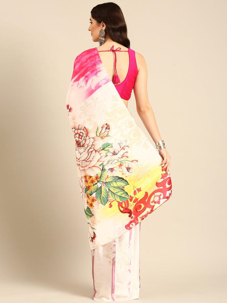 LUXE FLORAL Satin Saree stylefables   