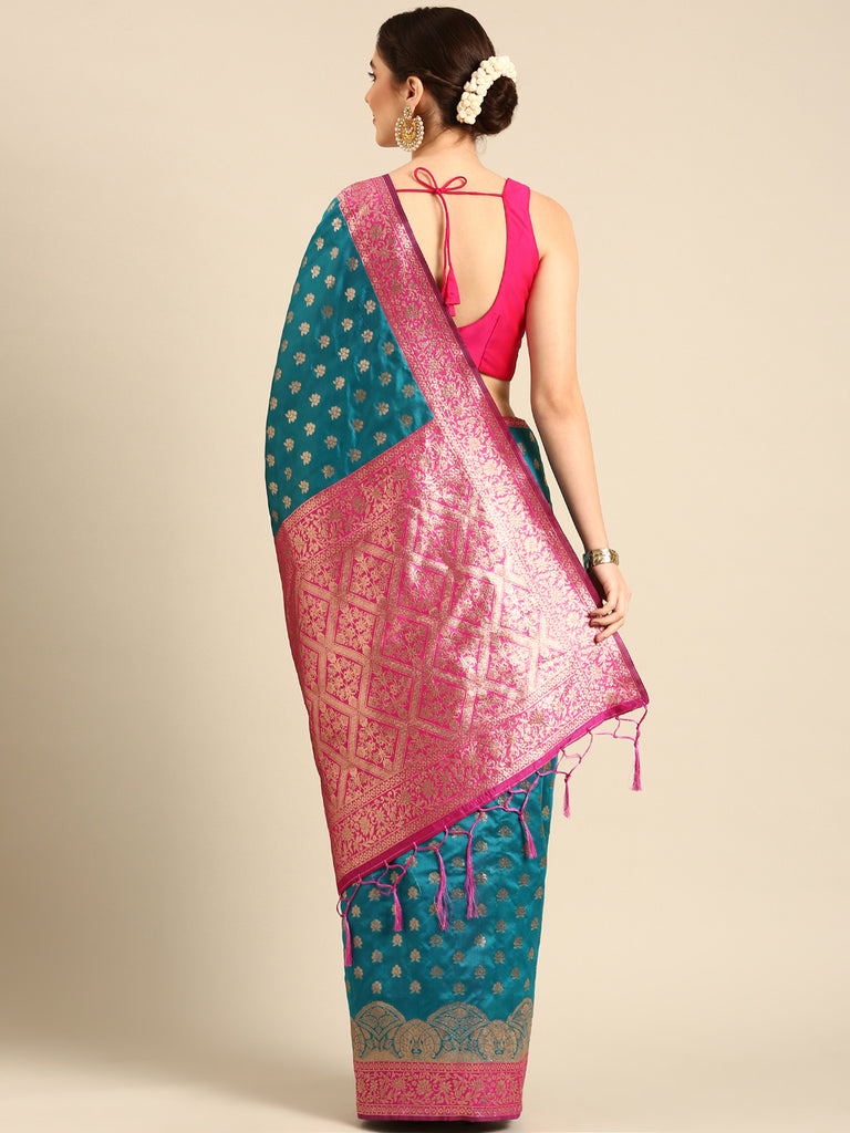 MOHMAY: Blue Banarasi Silk Saree Silk Saree stylefables   