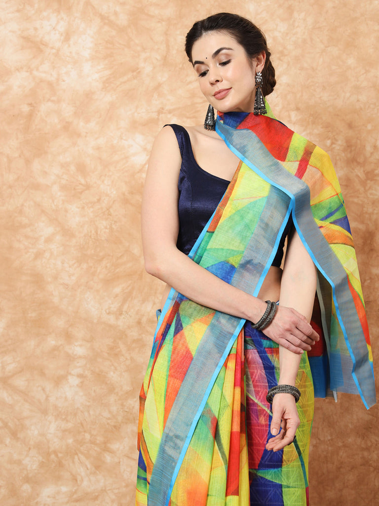 CHARMING HUES- MULTICOLOR LINEN SAREE Cotton Saree stylefables   