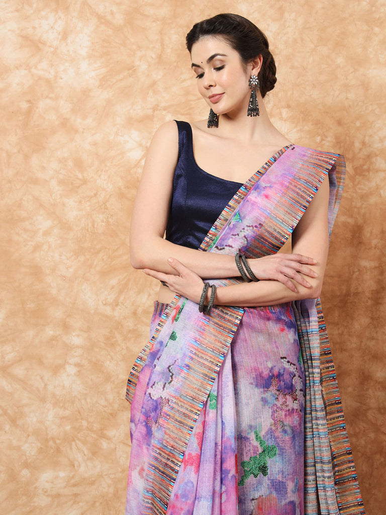 FLORAL GRACE-LINEN SAREE Cotton Saree stylefables   