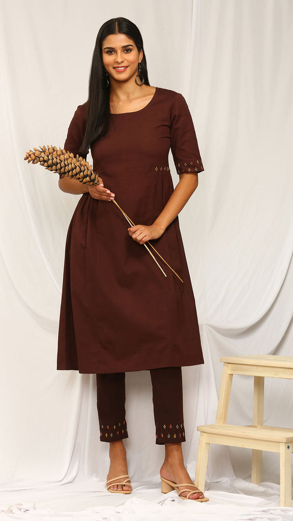 SUVARNA : Dark Brown Ethnic Cotton Coord Set Pure Cotton Coords stylefables   