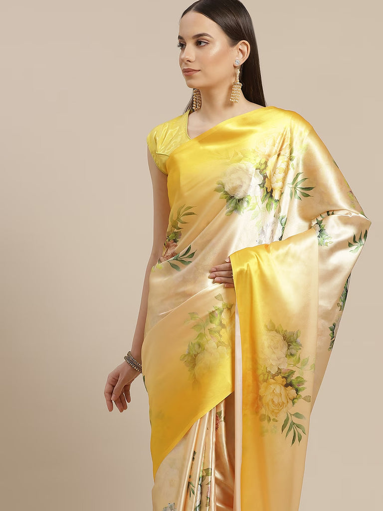 OMBRE LOVE- YELLOW Satin Saree stylefables   