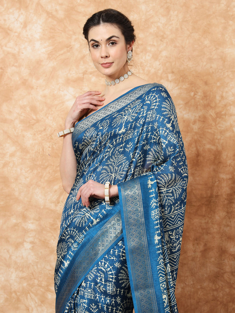 KALA - ROYAL BLUE SILK WITHBZARI BORDER SAREE Cotton Saree stylefables   