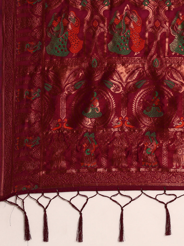 MEENAKARI: Maroon Banarasi Silk Saree Silk Saree stylefables   