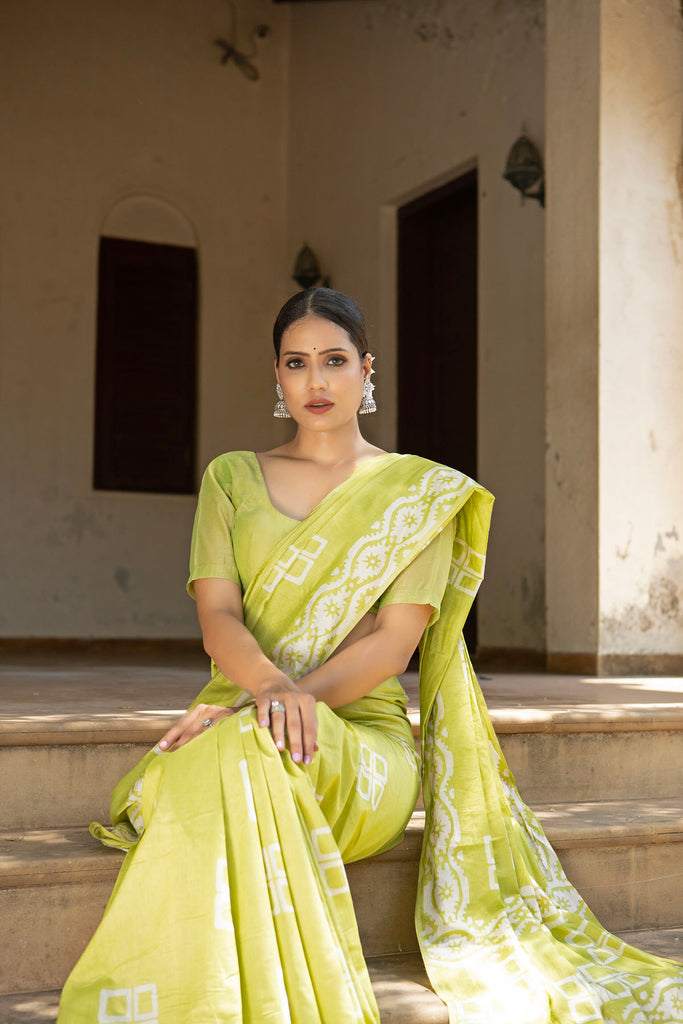 MANNAT : Green Cotton Saree Cotton Saree stylefables   