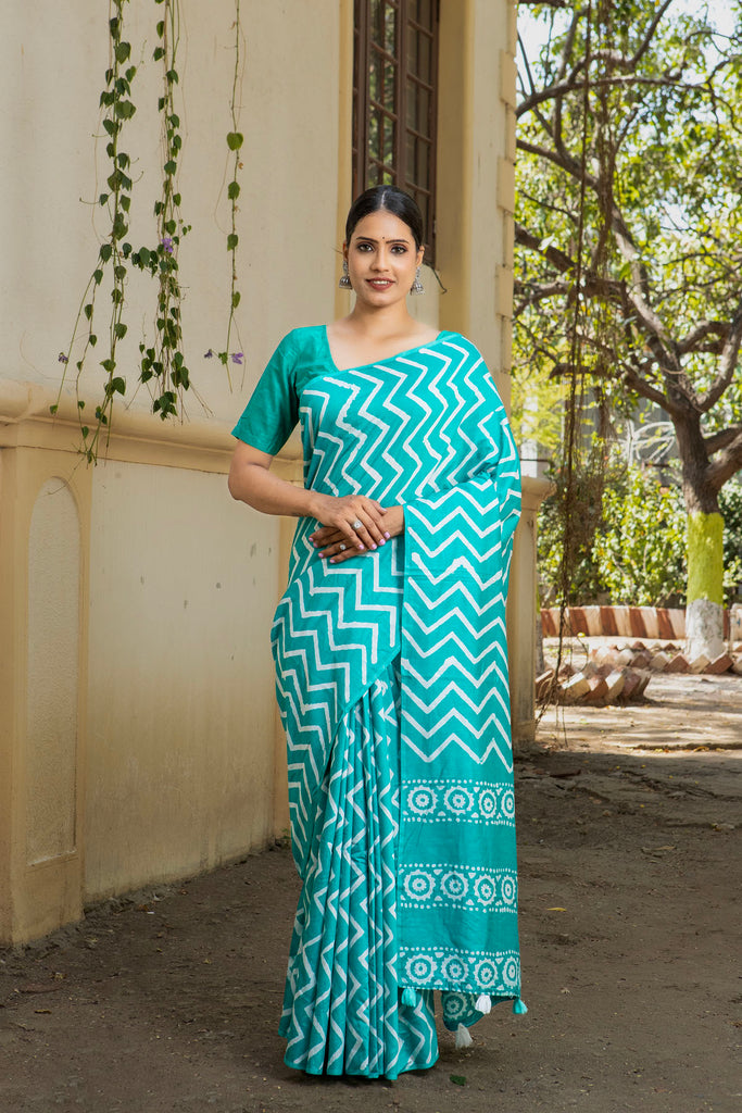 KIMAYA : Sea Blue Cotton Saree Cotton Saree stylefables   