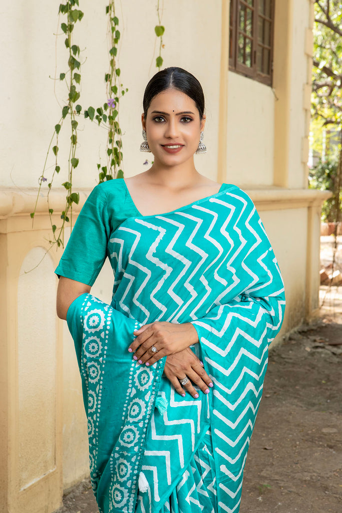 KIMAYA : Sea Blue Cotton Saree Cotton Saree stylefables   