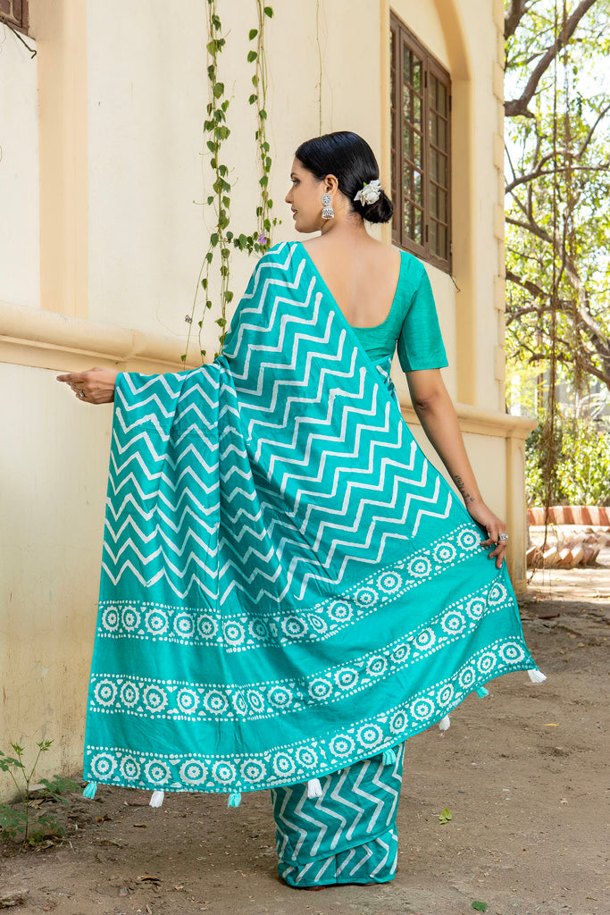 KIMAYA : Sea Blue Cotton Saree Cotton Saree stylefables   