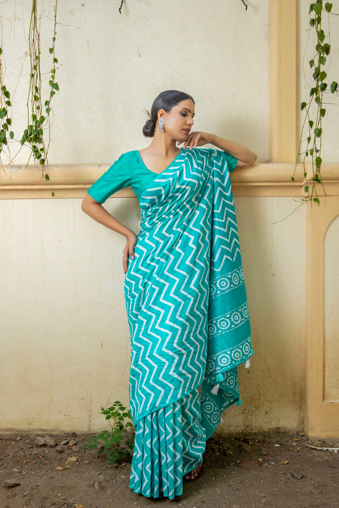 KIMAYA : Sea Blue Cotton Saree Cotton Saree stylefables   