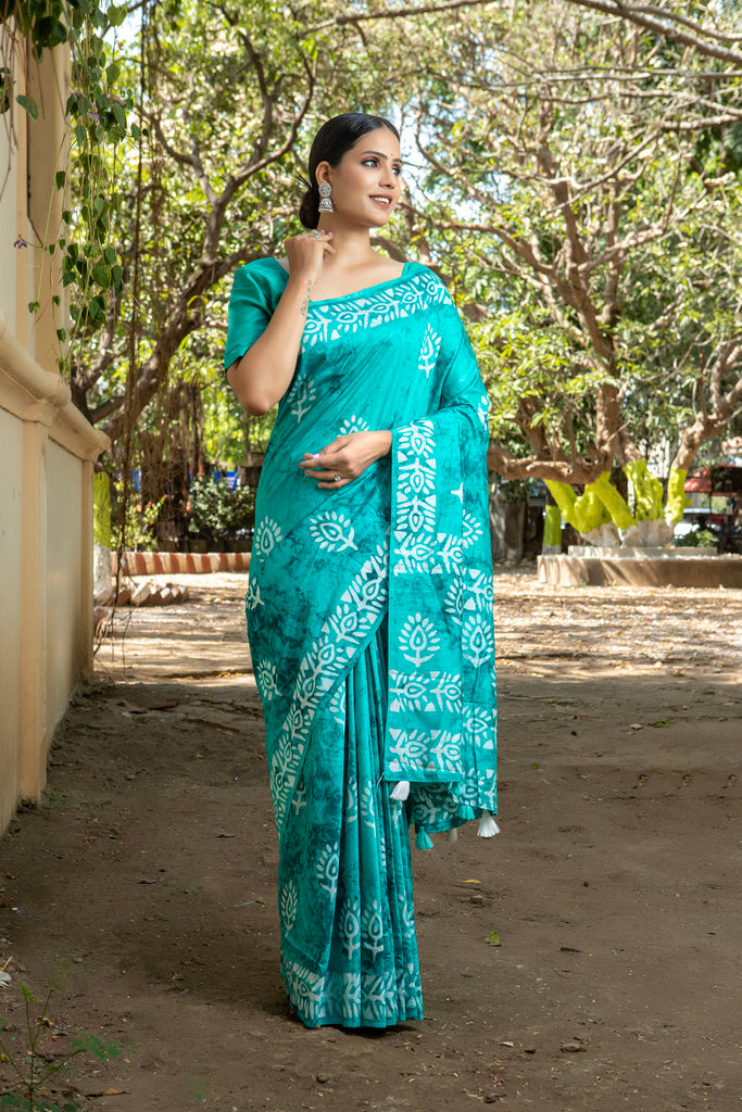 ROOHI : Turquoise Blue Cotton Saree Cotton Saree stylefables   