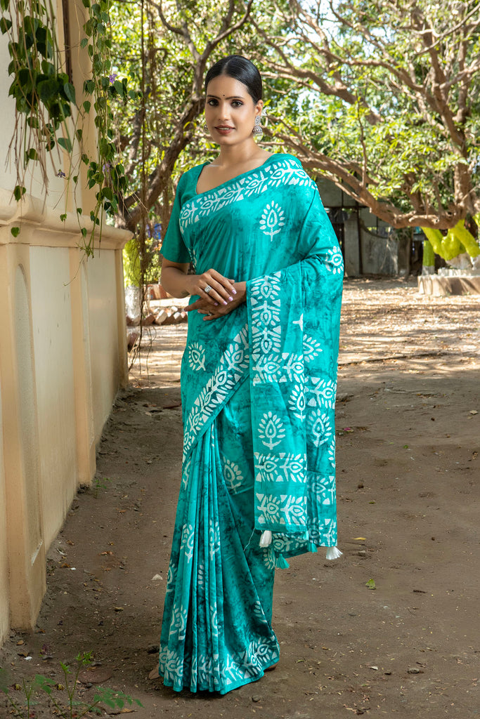 ROOHI : Turquoise Blue Cotton Saree Cotton Saree stylefables   