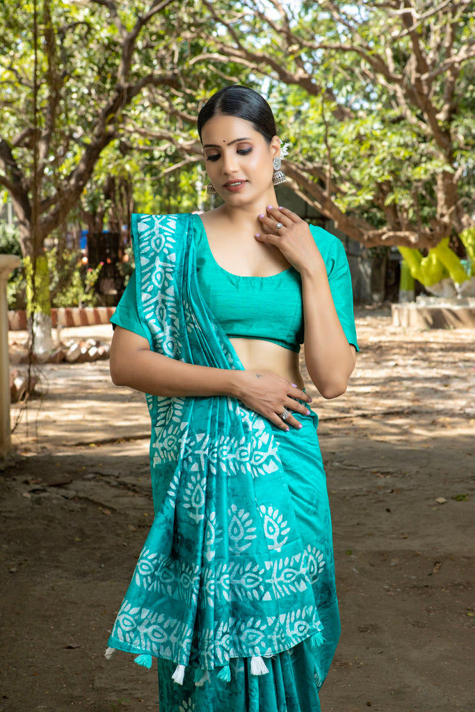 ROOHI : Turquoise Blue Cotton Saree Cotton Saree stylefables   