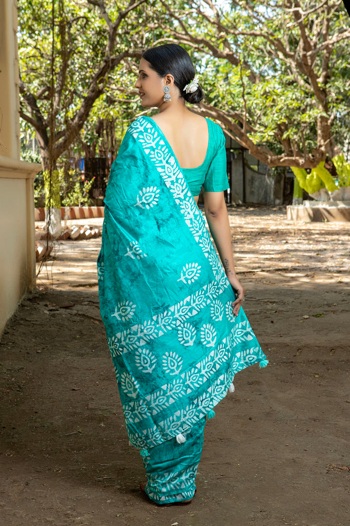 ROOHI : Turquoise Blue Cotton Saree Cotton Saree stylefables   