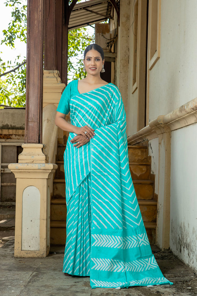 NIHARIKA : Light Turquoise Cotton Saree Cotton Saree stylefables   