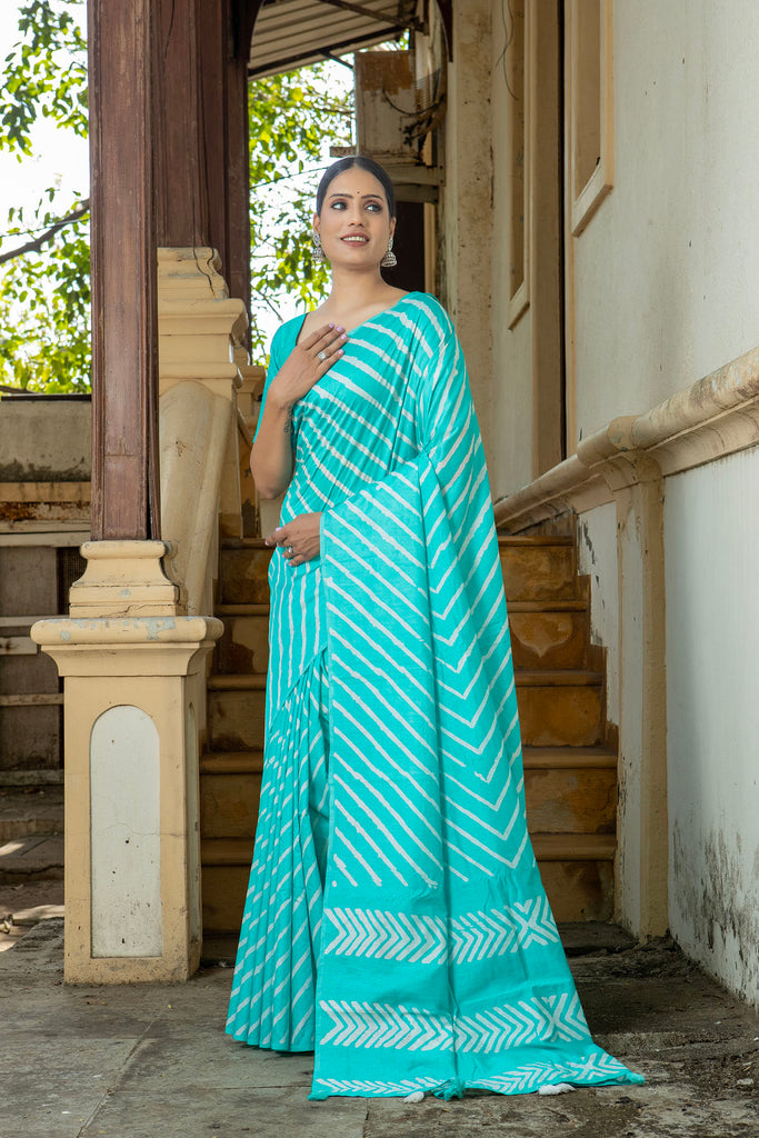 NIHARIKA : Light Turquoise Cotton Saree Cotton Saree stylefables   