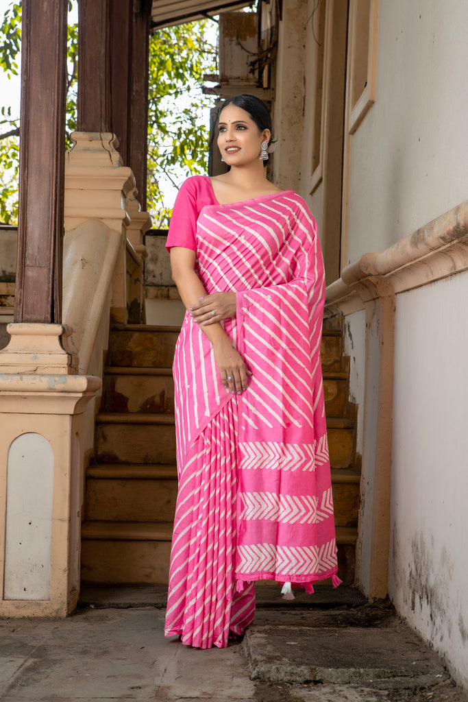 NIHARIKA : Pink Cotton Saree Cotton Saree stylefables   