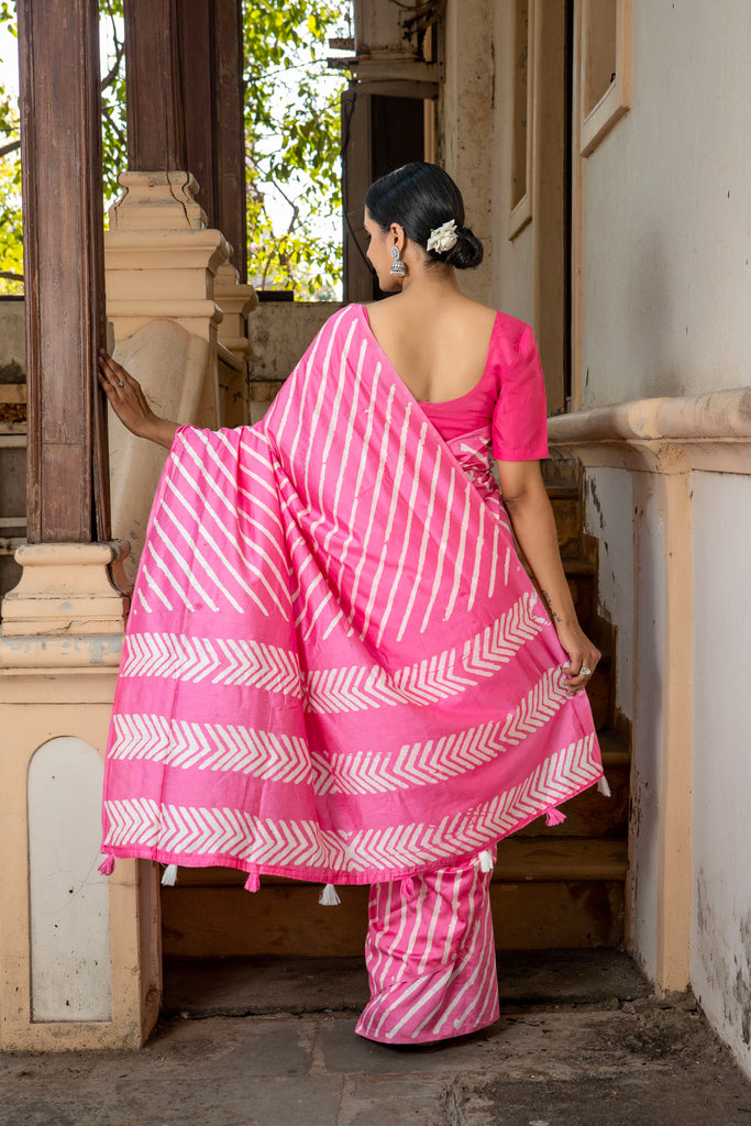 NIHARIKA : Pink Cotton Saree Cotton Saree stylefables   