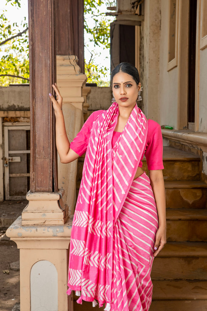 NIHARIKA : Pink Cotton Saree Cotton Saree stylefables   